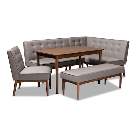 Baxton Studio Arvid Mid-Century Gray Upholstered 5-Piece Wood Dining Nook Set 155-9305-9306-9307-9308